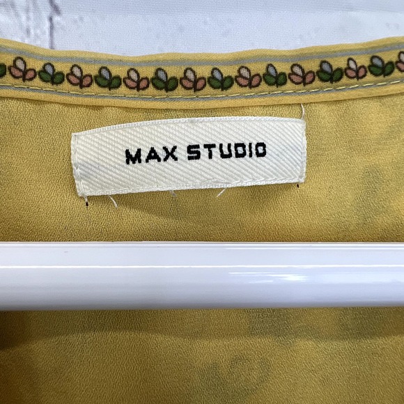 Max Studio Floral Mini Dress Yellow Size S Chiffon Long Sleeve Ruffles V-Neck - Picture 3 of 14
